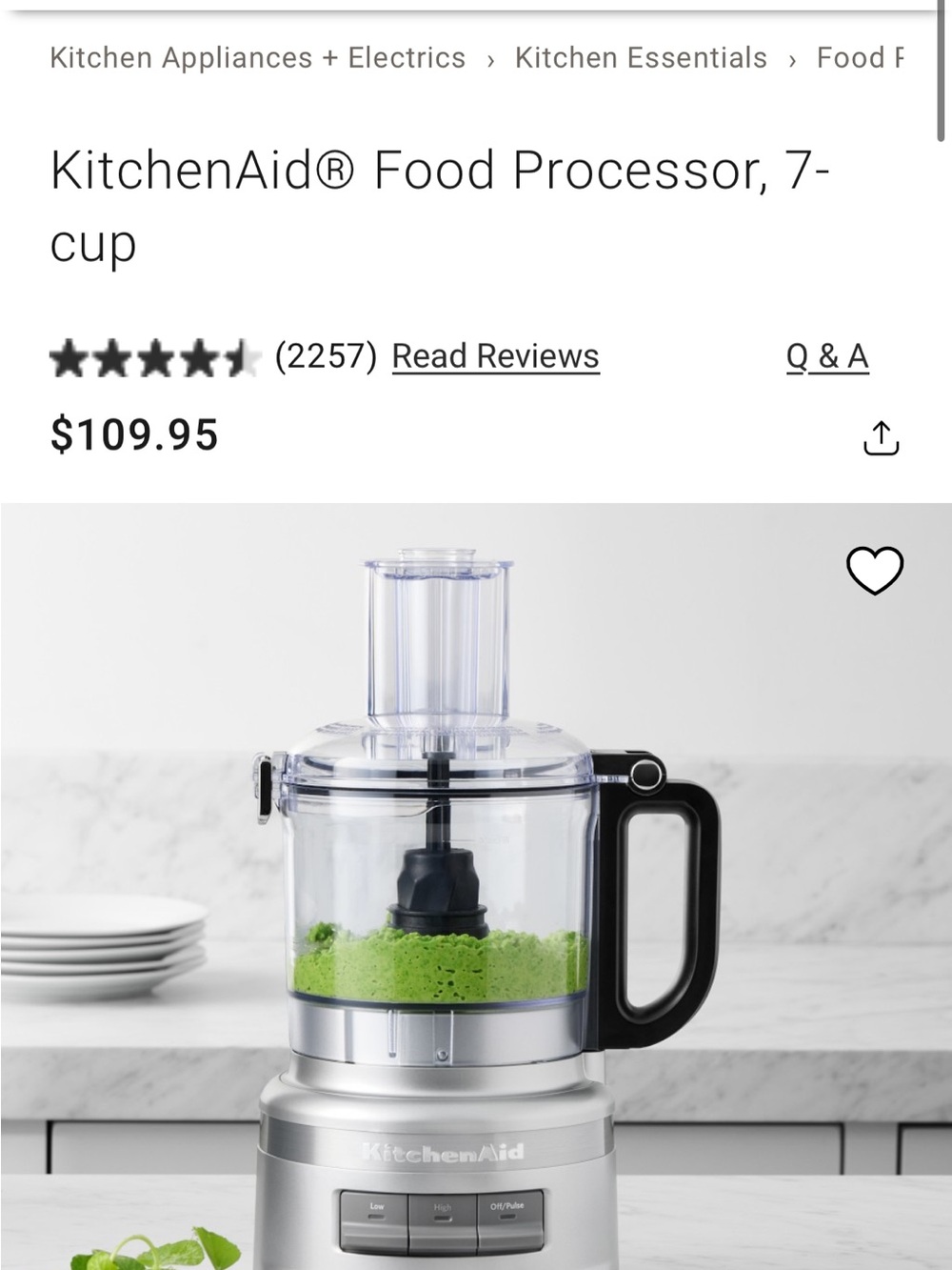 KitchenAid Food Processor in Silver with Black Handle - NEW OUT OF THE BOX